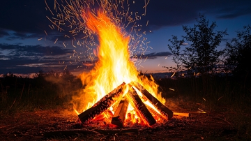 夜幕下熊熊燃烧的篝火