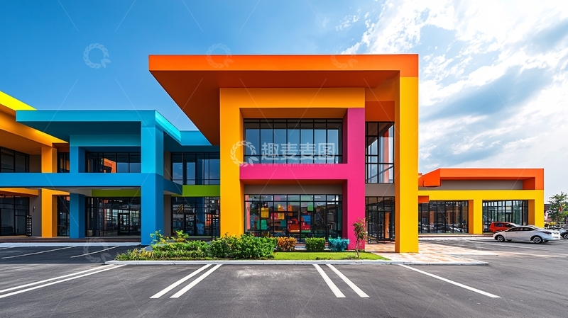高清大图下载【趣麦麦图】彩色现代商业建筑外观