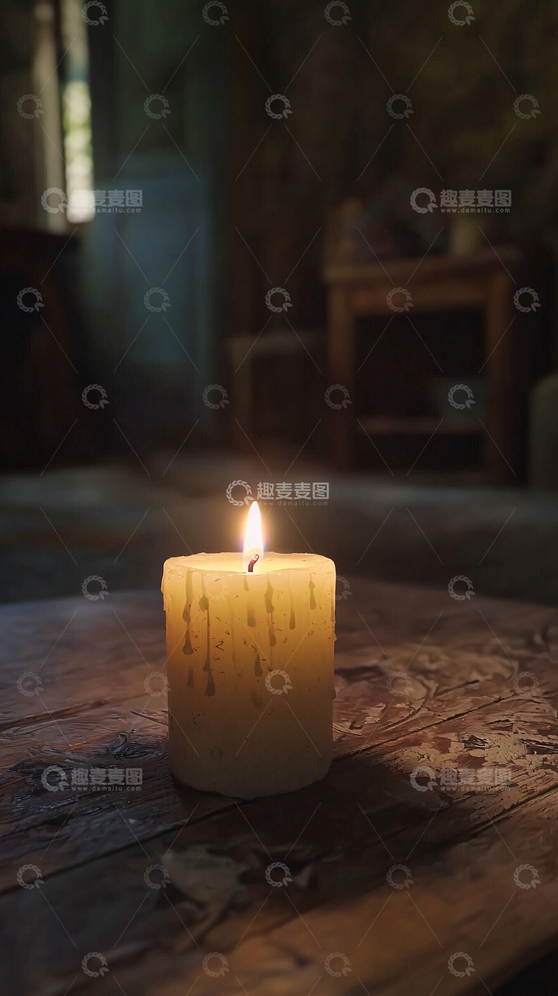 高清大图下载【趣麦麦图】昏暗房间里燃烧的蜡烛