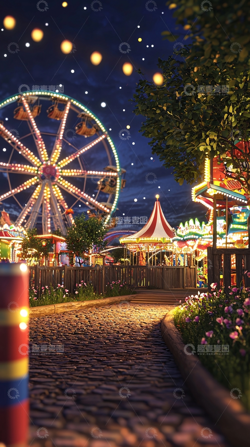 高清大图下载【趣麦麦图】夜晚游乐园