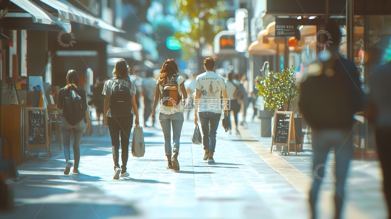 高清大图下载【趣麦麦图】阳光下街道人群背影