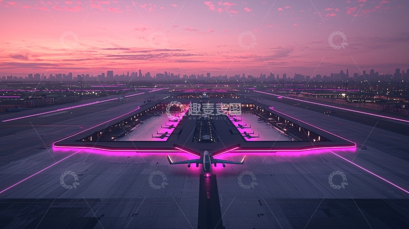 高清大图下载【趣麦麦图】夜幕下的机场跑道