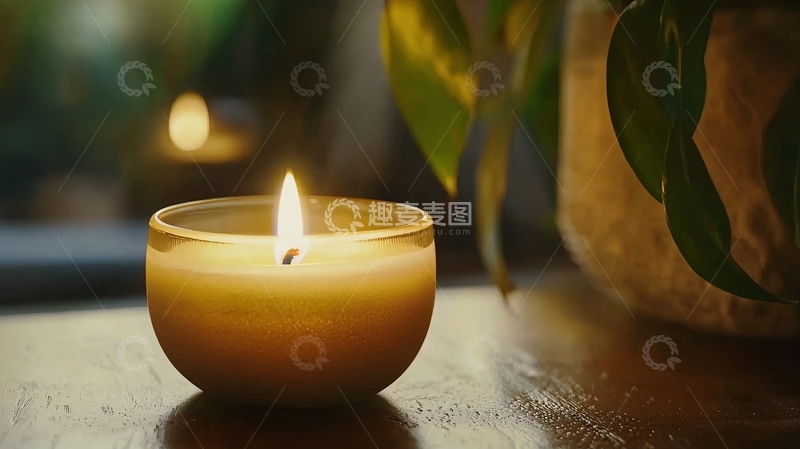 高清大图下载【趣麦麦图】燃着的蜡烛在木桌上
