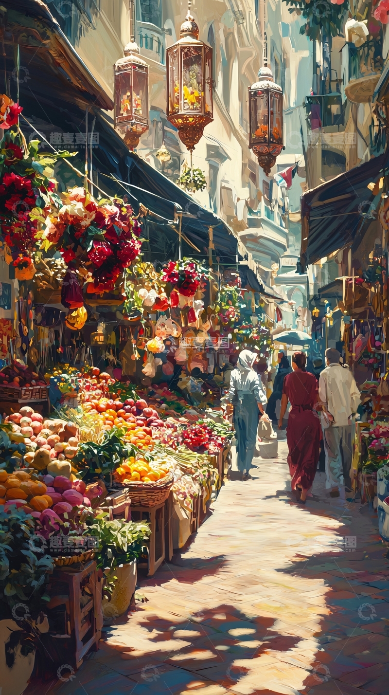 高清大图下载【趣麦麦图】阳光下的集市