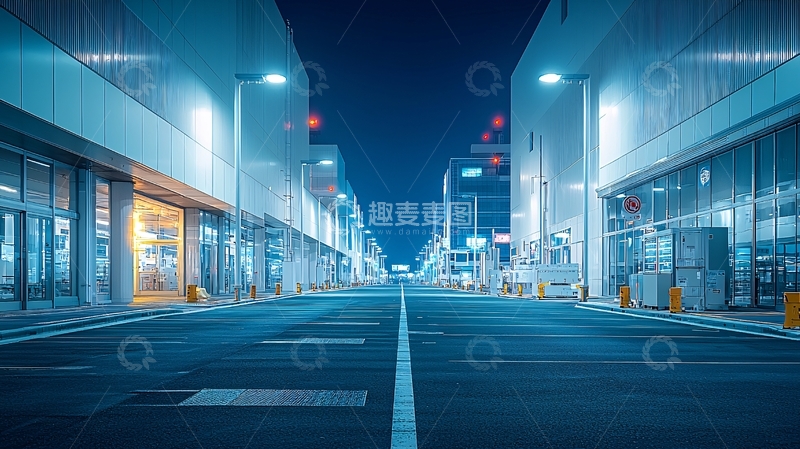 高清大图下载【趣麦麦图】夜晚工业区空旷街道