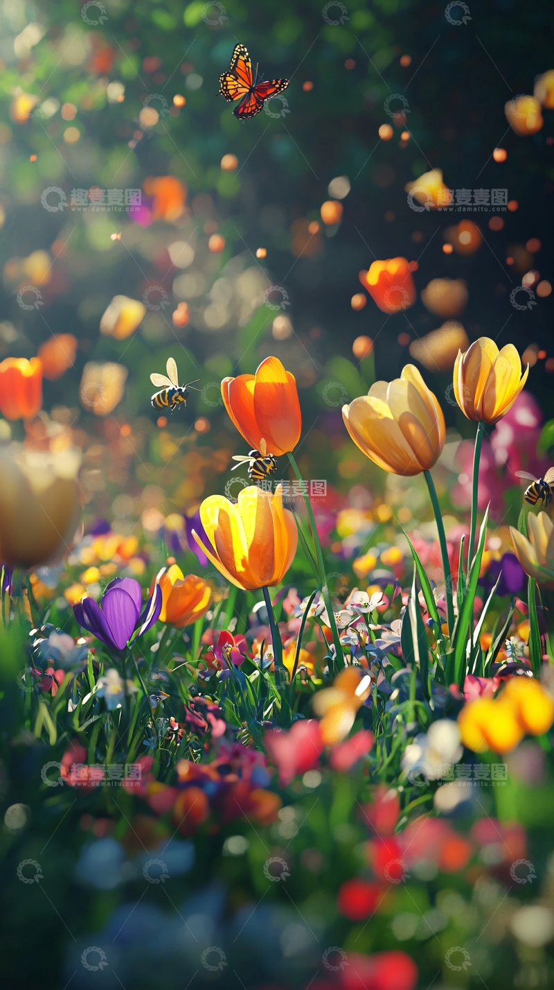 高清大图下载【趣麦麦图】阳光下的郁金香花田
