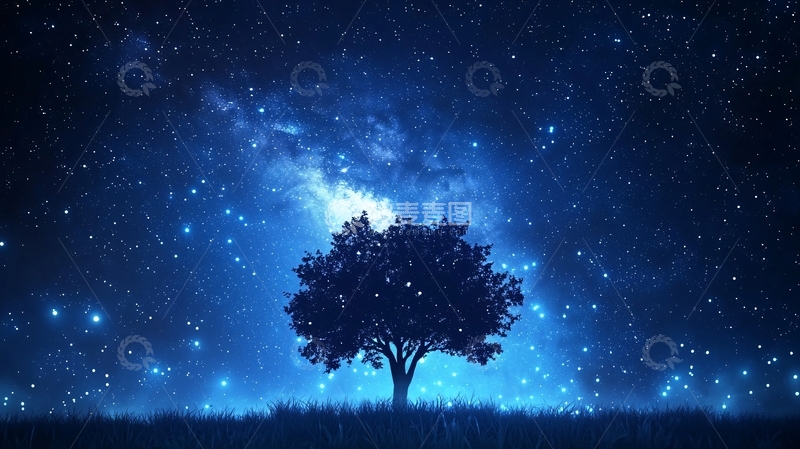高清大图下载【趣麦麦图】星空下的孤独树