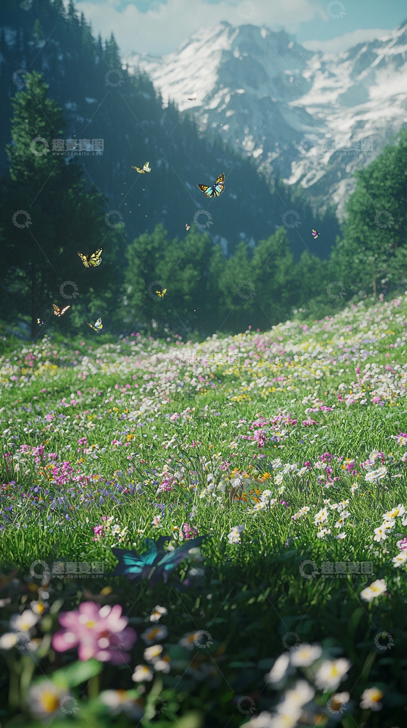 高清大图下载【趣麦麦图】高山花海蝴蝶