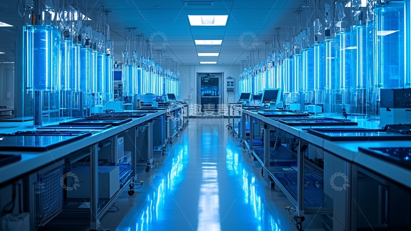 高清大图下载【趣麦麦图】蓝色灯光实验室走廊