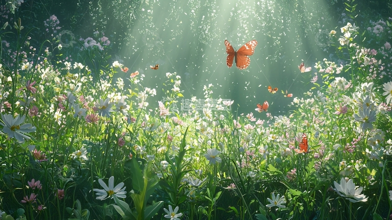 高清大图下载【趣麦麦图】梦幻森林花海蝴蝶