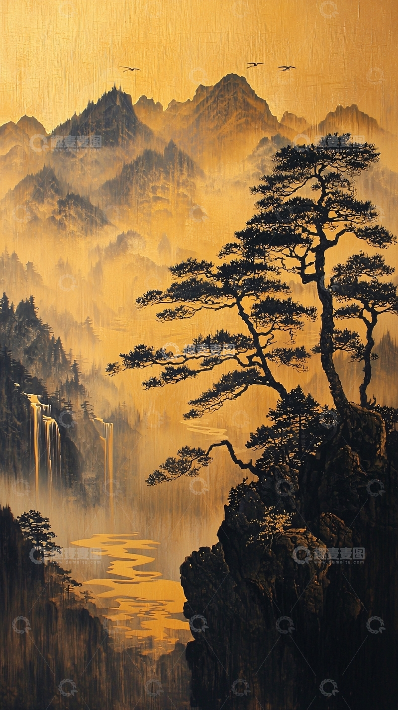 高清大图下载【趣麦麦图】山水国画意境深远