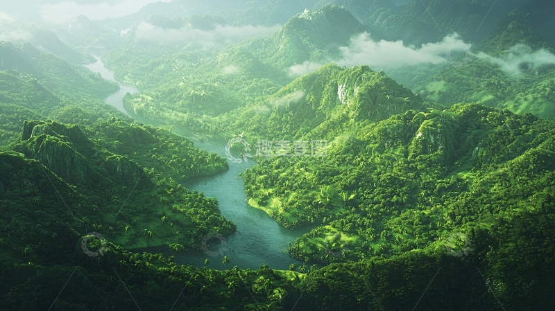 高清大图下载【趣麦麦图】绿色山脉河流