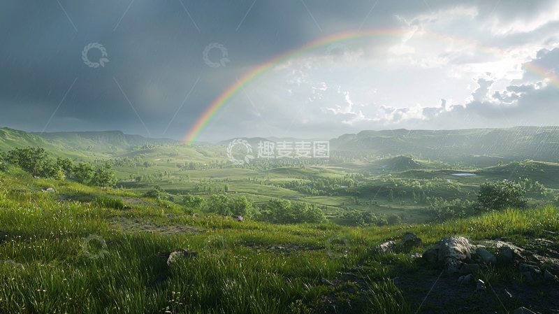 高清大图下载【趣麦麦图】雨后彩虹山峦景色