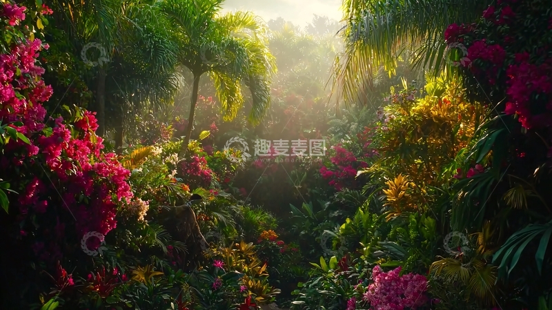 高清大图下载【趣麦麦图】阳光透过雨林