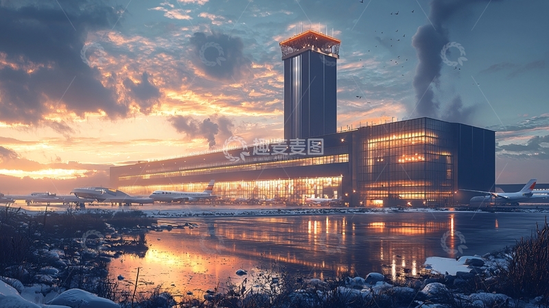 高清大图下载【趣麦麦图】工业建筑的黄昏景色