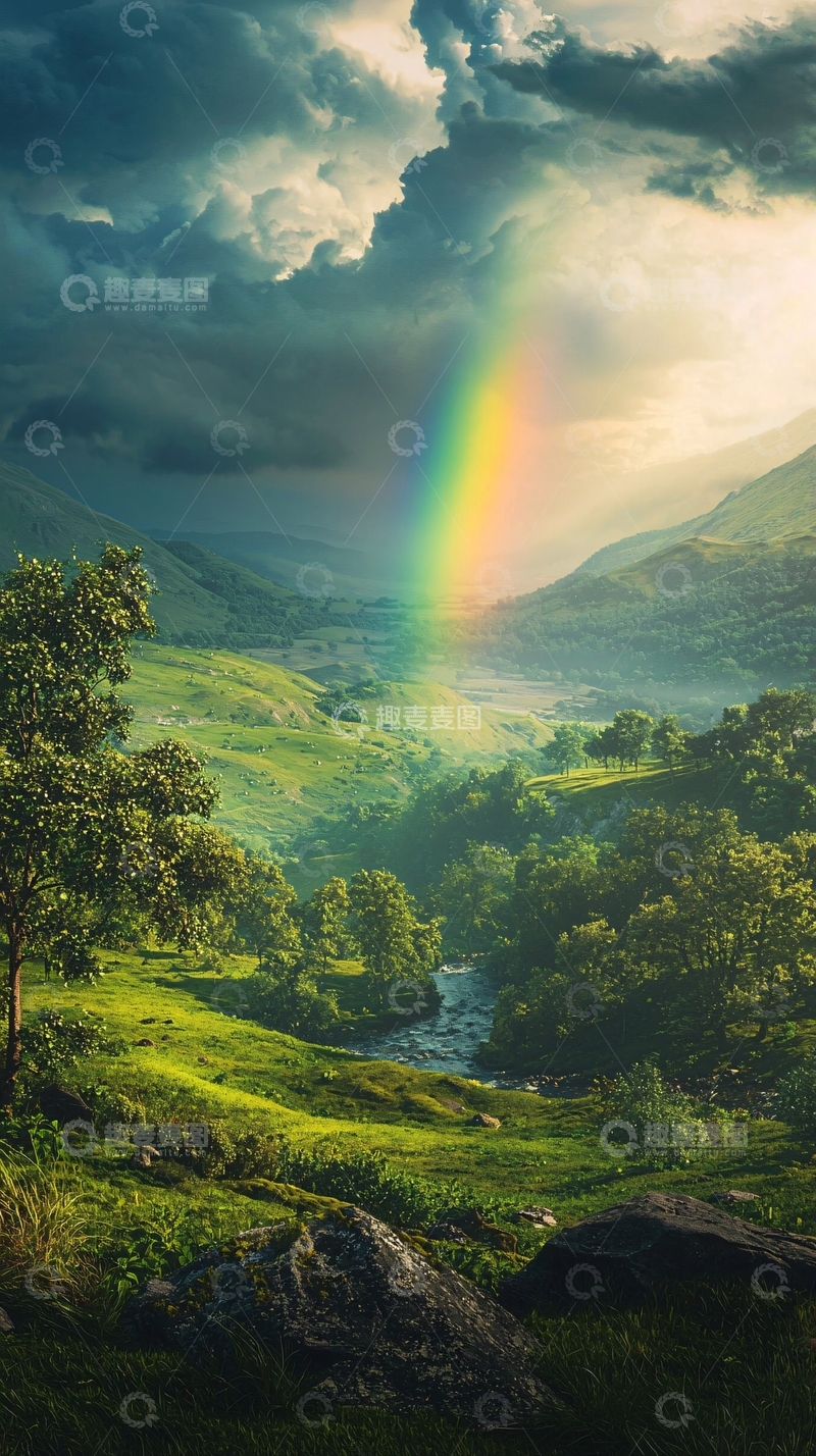 高清大图下载【趣麦麦图】彩虹山谷田园风光