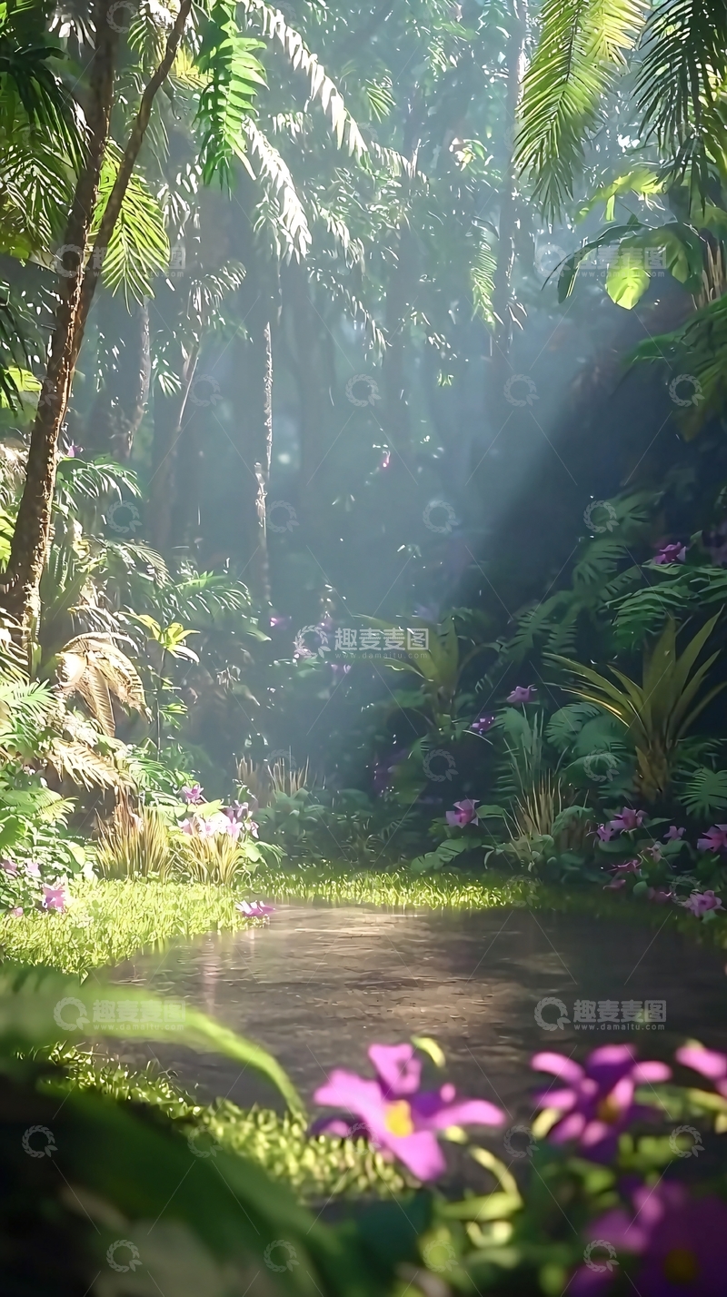 高清大图下载【趣麦麦图】热带雨林阳光透过树叶