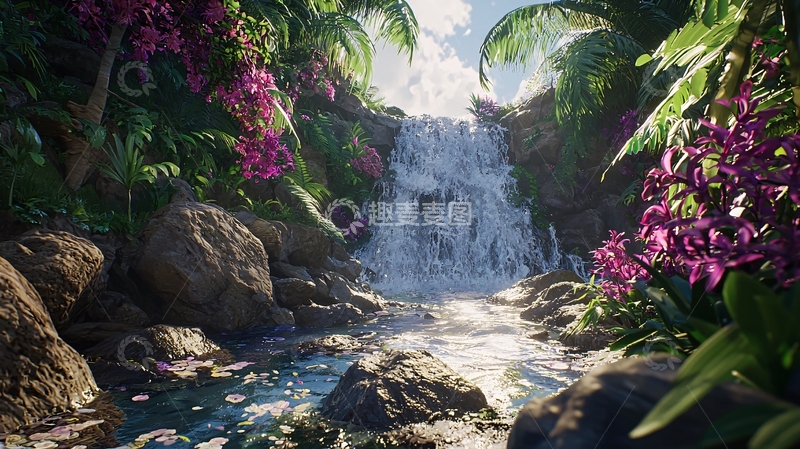 高清大图下载【趣麦麦图】热带雨林瀑布景观