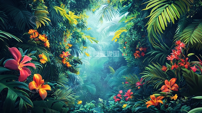 高清大图下载【趣麦麦图】茂密热带丛林花卉