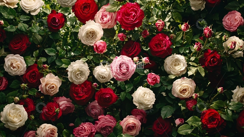 高清大图下载【趣麦麦图】红白玫瑰花墙