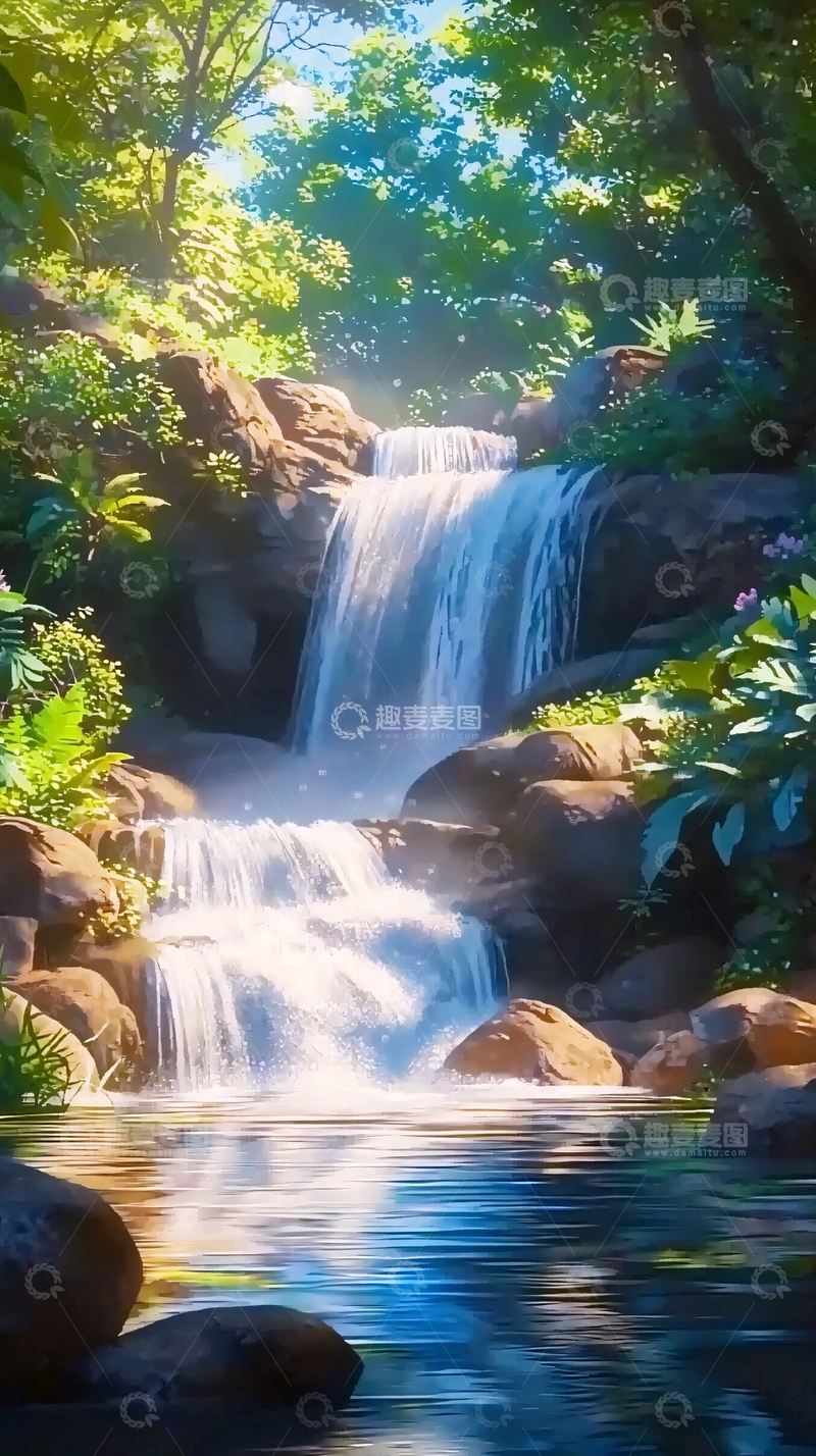 高清大图下载【趣麦麦图】阳光下的瀑布