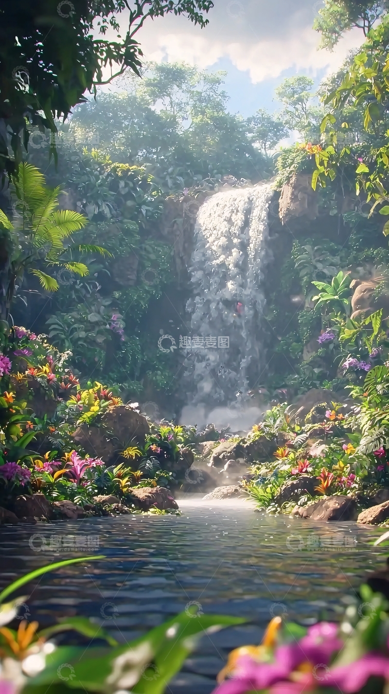 高清大图下载【趣麦麦图】热带雨林瀑布