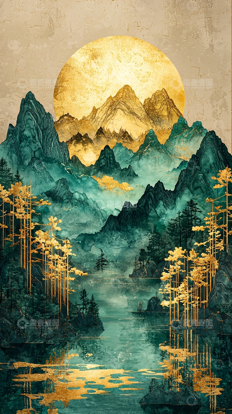 高清大图下载【趣麦麦图】水墨画风山水意境风景图