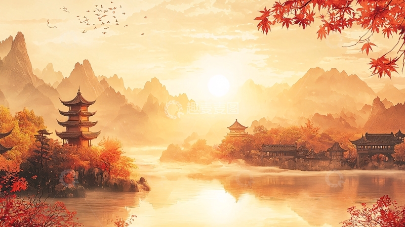 高清大图下载【趣麦麦图】秋日山河景色图