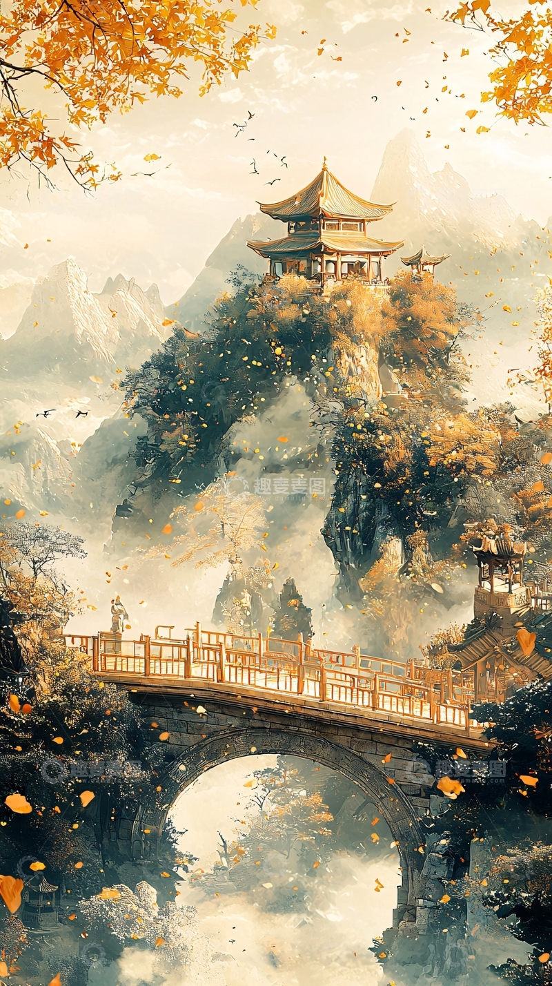 高清大图下载【趣麦麦图】山顶亭台楼阁