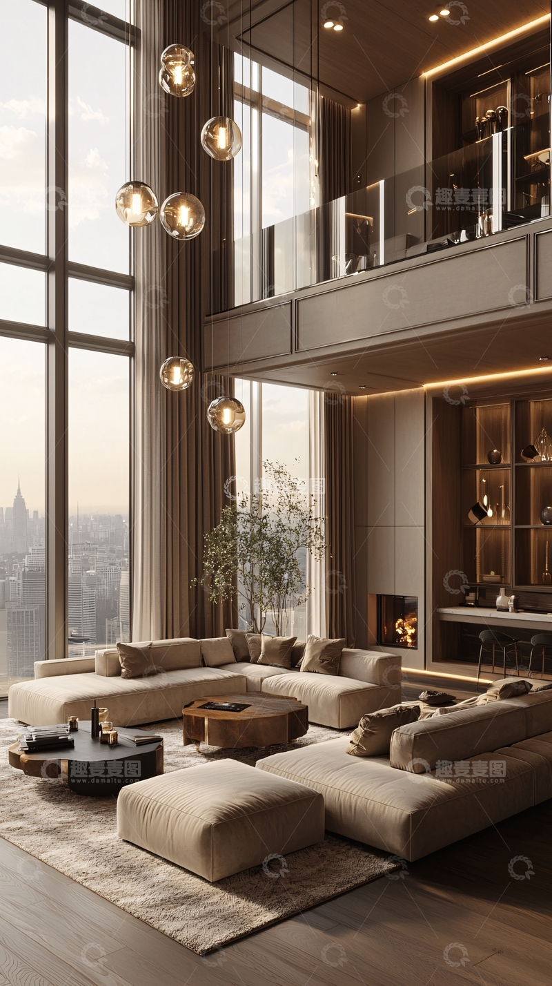 高清大图下载【趣麦麦图】现代极简风格高层公寓客厅