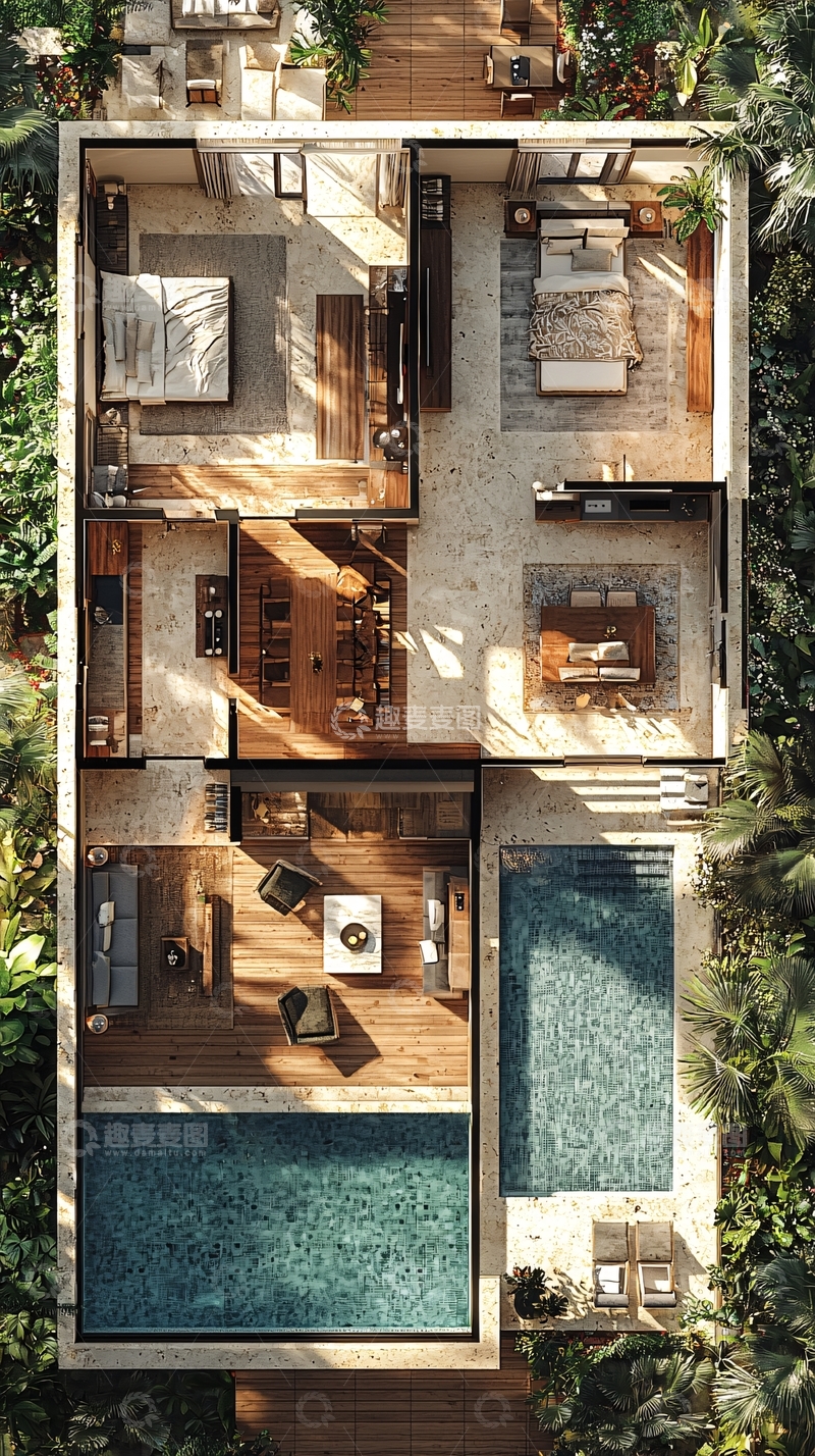高清大图下载【趣麦麦图】热带别墅泳池平面图