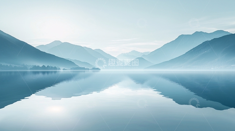 高清大图下载【趣麦麦图】轻柔雾霭下的宁静湖泊