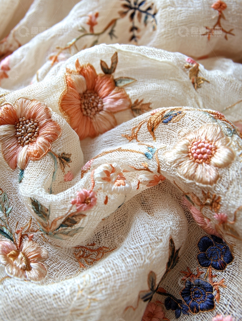 高清大图下载【趣麦麦图】轻盈透气的花朵刺绣面料
