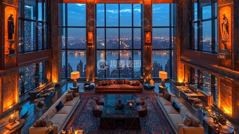 高清大图下载【趣麦麦图】超高层公寓夜景客厅