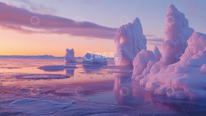 高清大图下载【趣麦麦图】极地冰川日落美景
