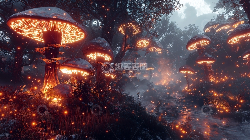 高清大图下载【趣麦麦图】发光蘑菇森林