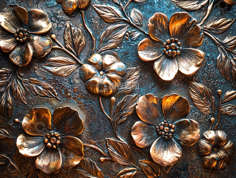 高清大图下载【趣麦麦图】金属花卉浮雕图案