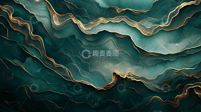高清大图下载【趣麦麦图】翠绿与金色交织的抽象纹理