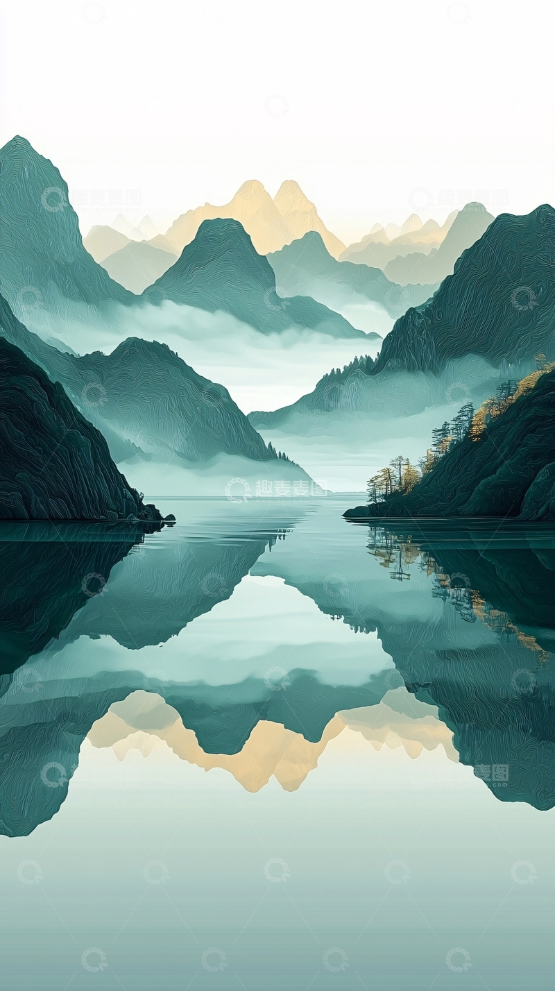 高清大图下载【趣麦麦图】水墨山水倒影