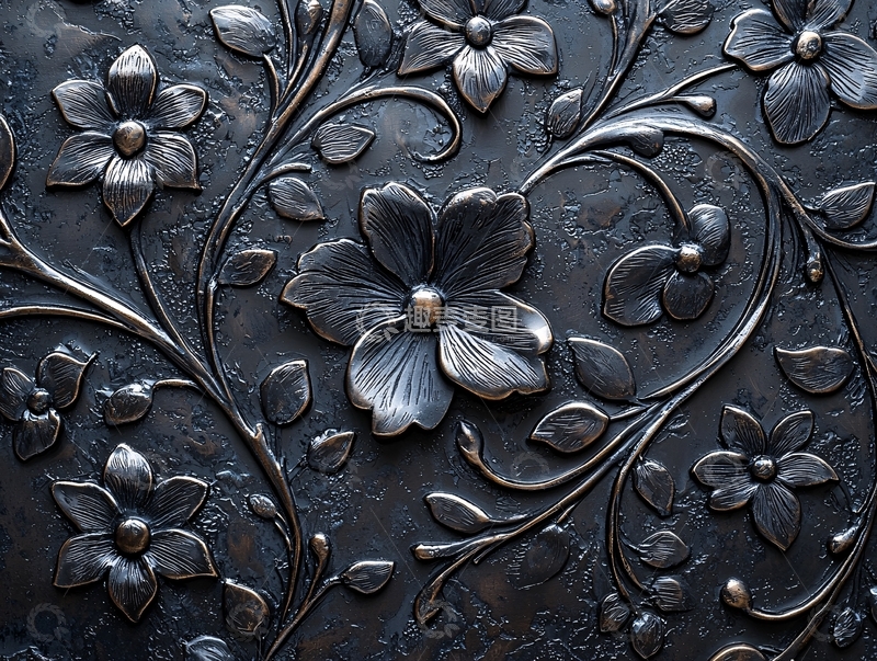高清大图下载【趣麦麦图】金属花卉浮雕图案