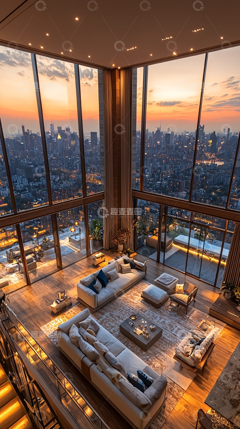 高清大图下载【趣麦麦图】落地窗豪宅夜景
