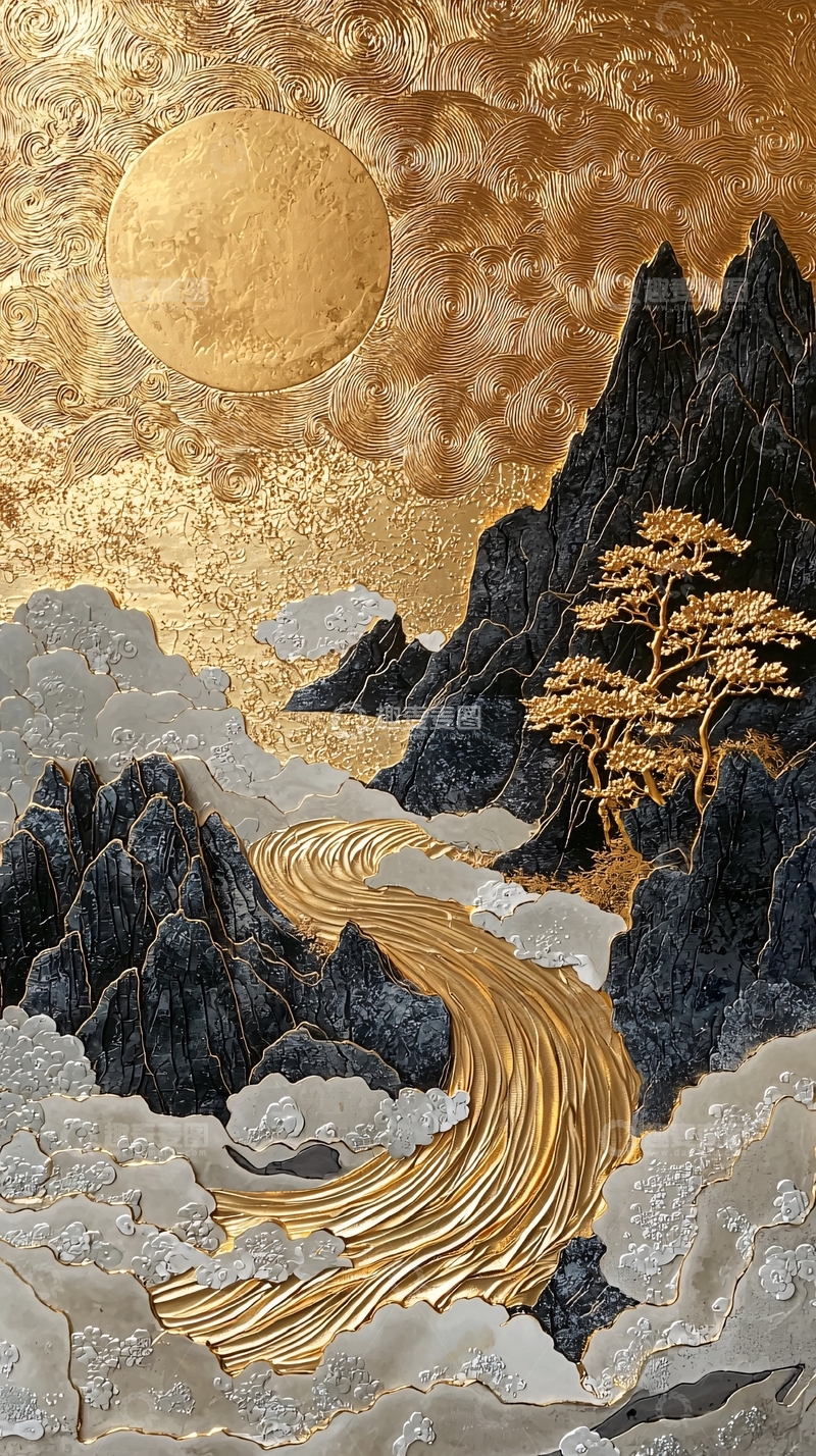 高清大图下载【趣麦麦图】金色山水