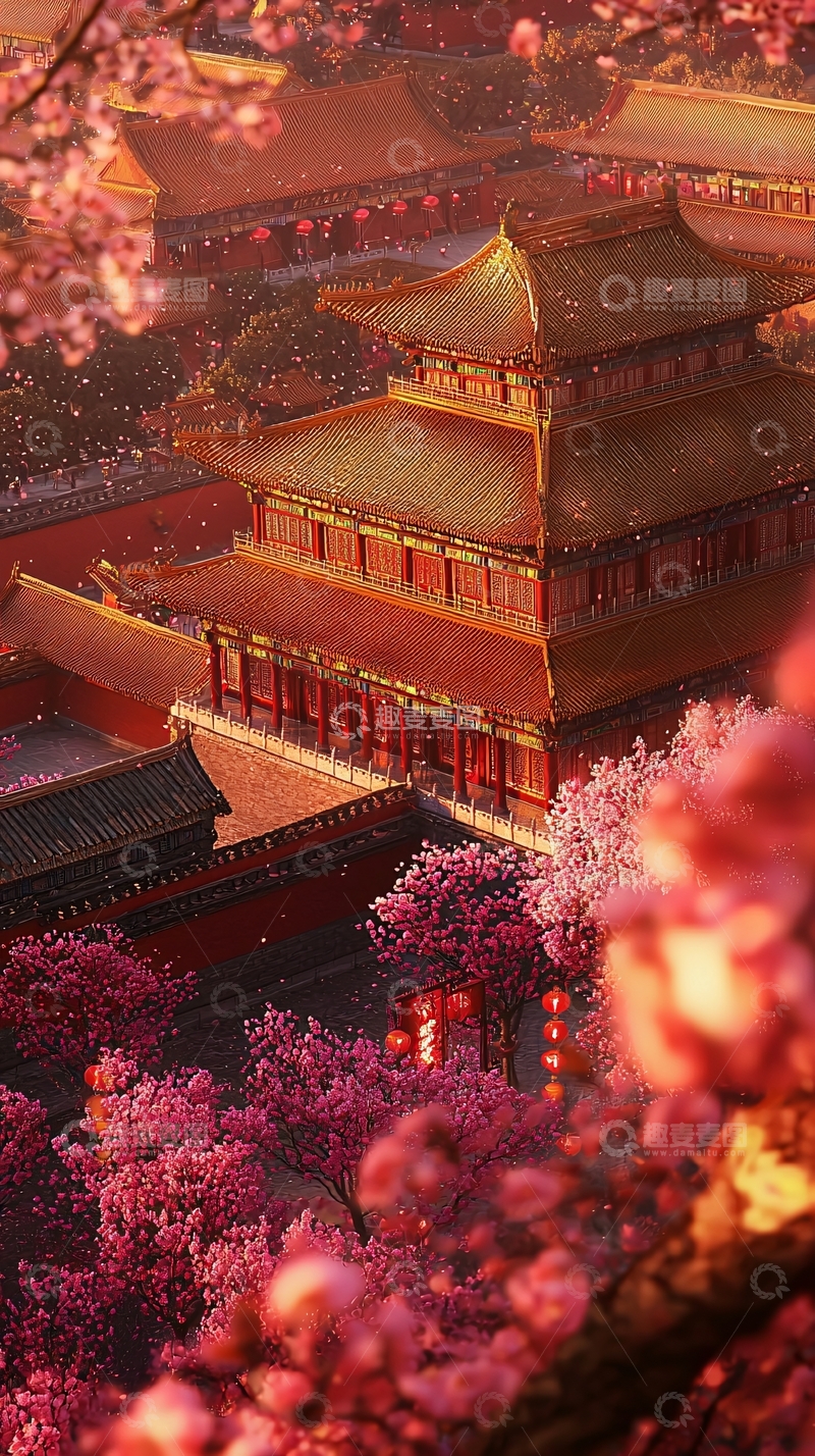 高清大图下载【趣麦麦图】古风宫殿樱花盛开