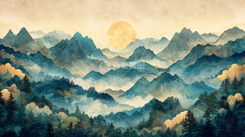 高清大图下载【趣麦麦图】水墨画风的山峦叠嶂