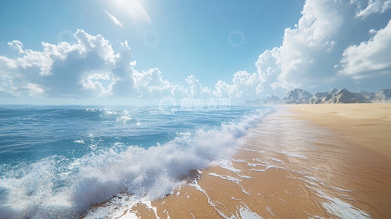 高清大图下载【趣麦麦图】阳光下的沙滩海浪