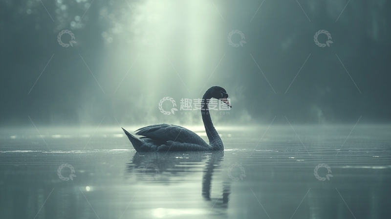 高清大图下载【趣麦麦图】雾中优雅的天鹅