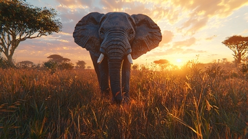 夕阳下的大象草原风景