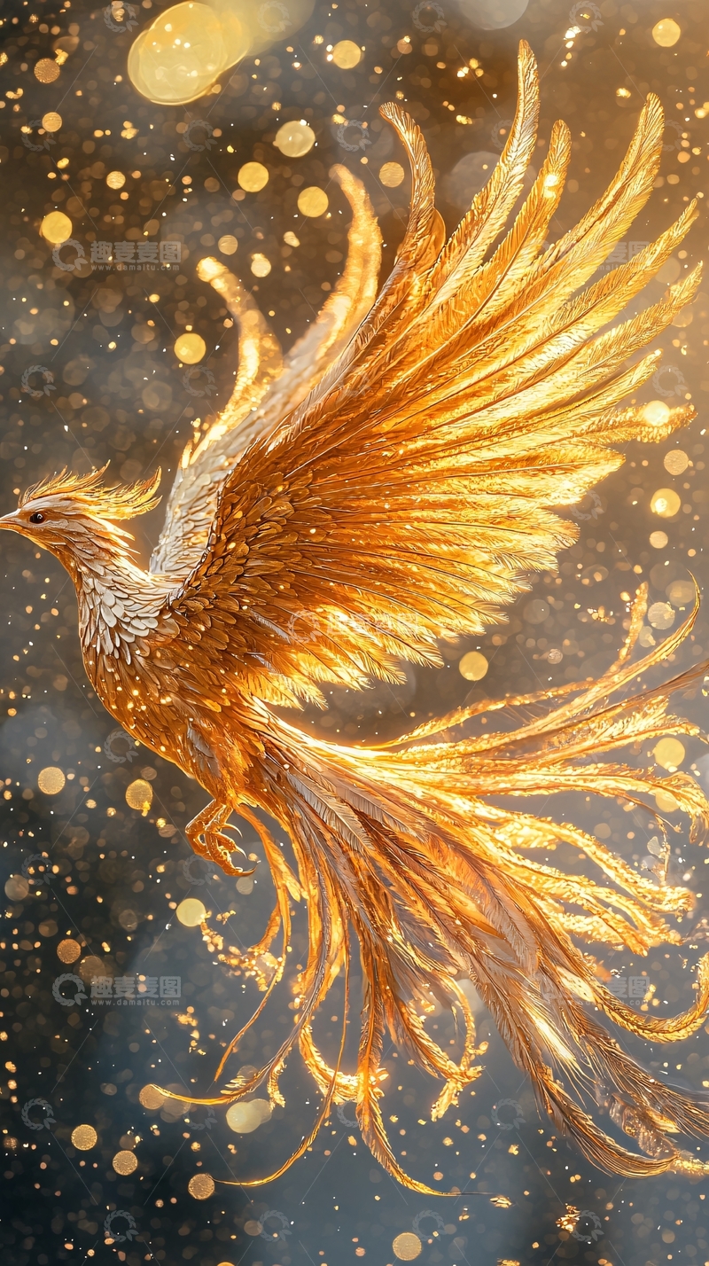 高清大图下载【趣麦麦图】金光闪闪的凤凰展翅