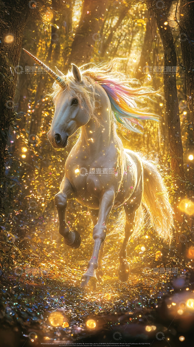 高清大图下载【趣麦麦图】金色森林独角兽