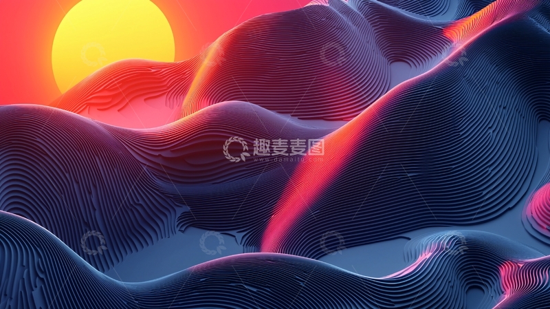 高清大图下载【趣麦麦图】抽象日落山脉